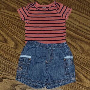 Carter’s Baby Boy 6M Outfit Set Striped Onesie & Cargo Shorts